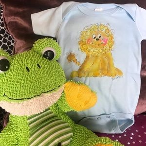 Hand  silk painted Larry Lion one piece romper